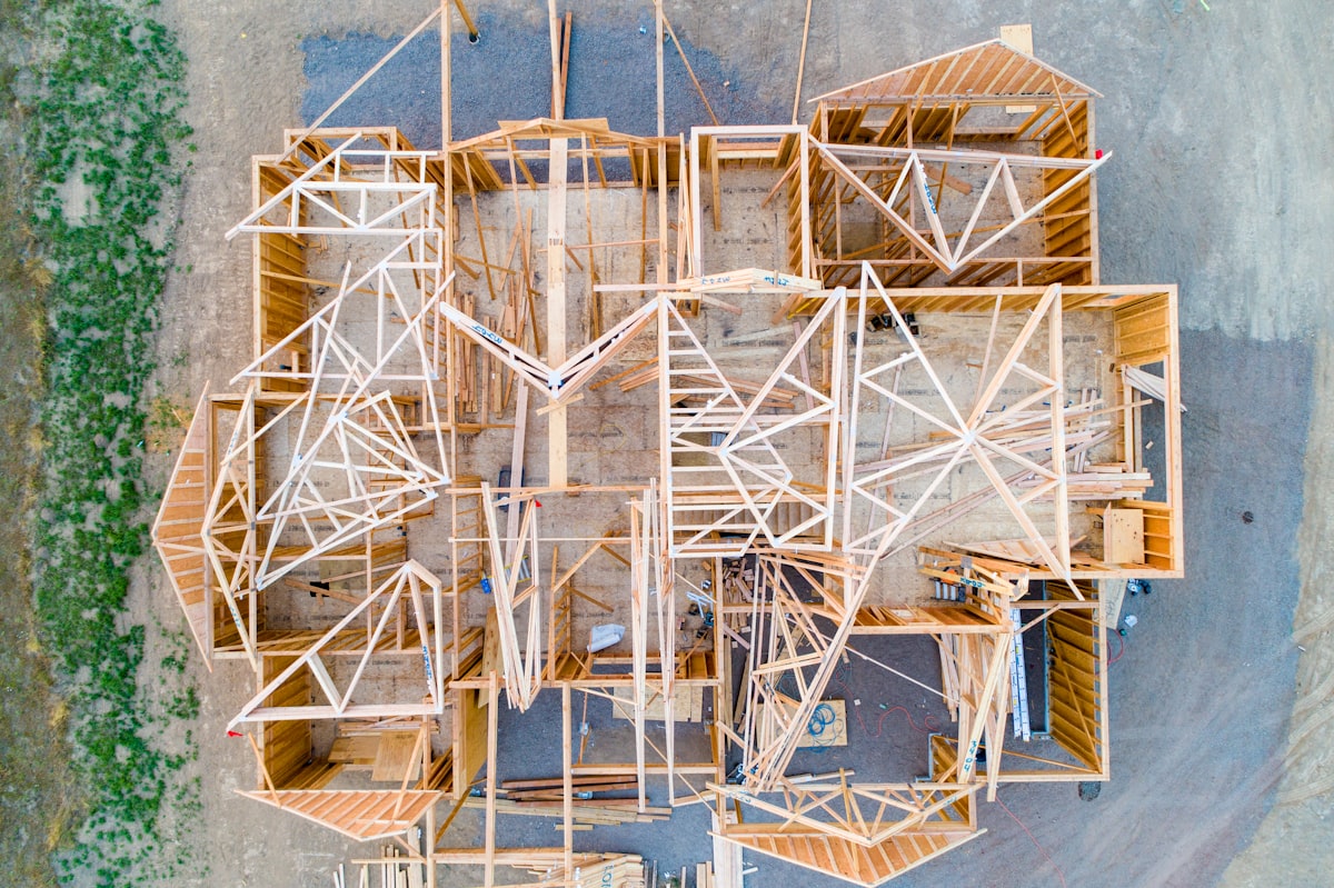 Aerial view of a home build in progress